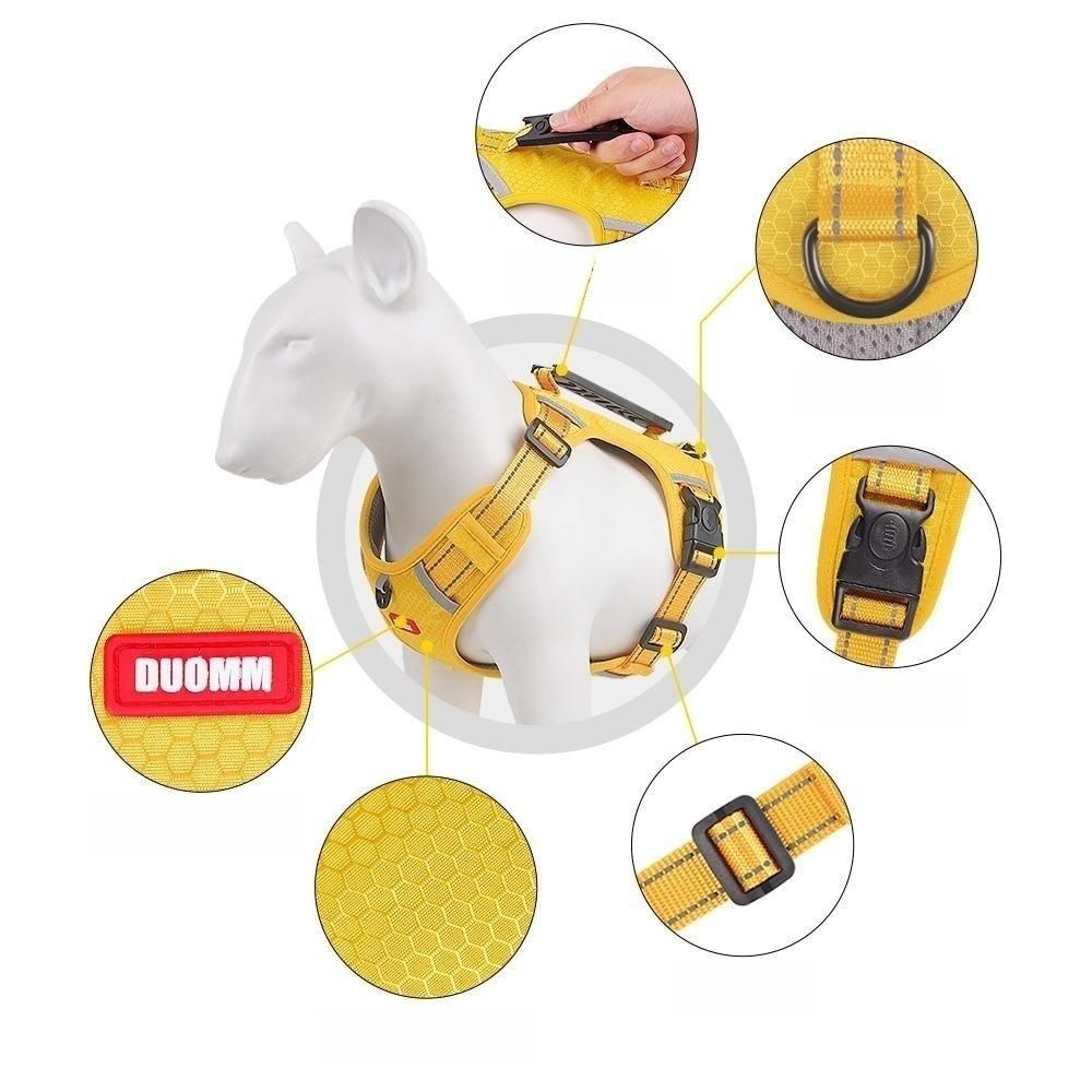 Dog Harness L, Reflective and Adjustable in 4 colours, Yellow, Red, Black & Orange