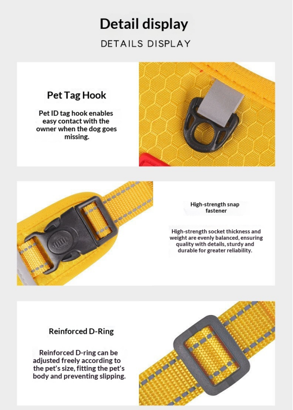 Dog Harness L, Reflective and Adjustable in 4 colours, Yellow, Red, Black & Orange